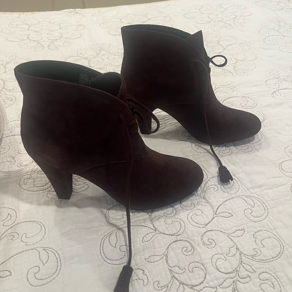 MeToo Brown Suede Lace Up Ankle Boots